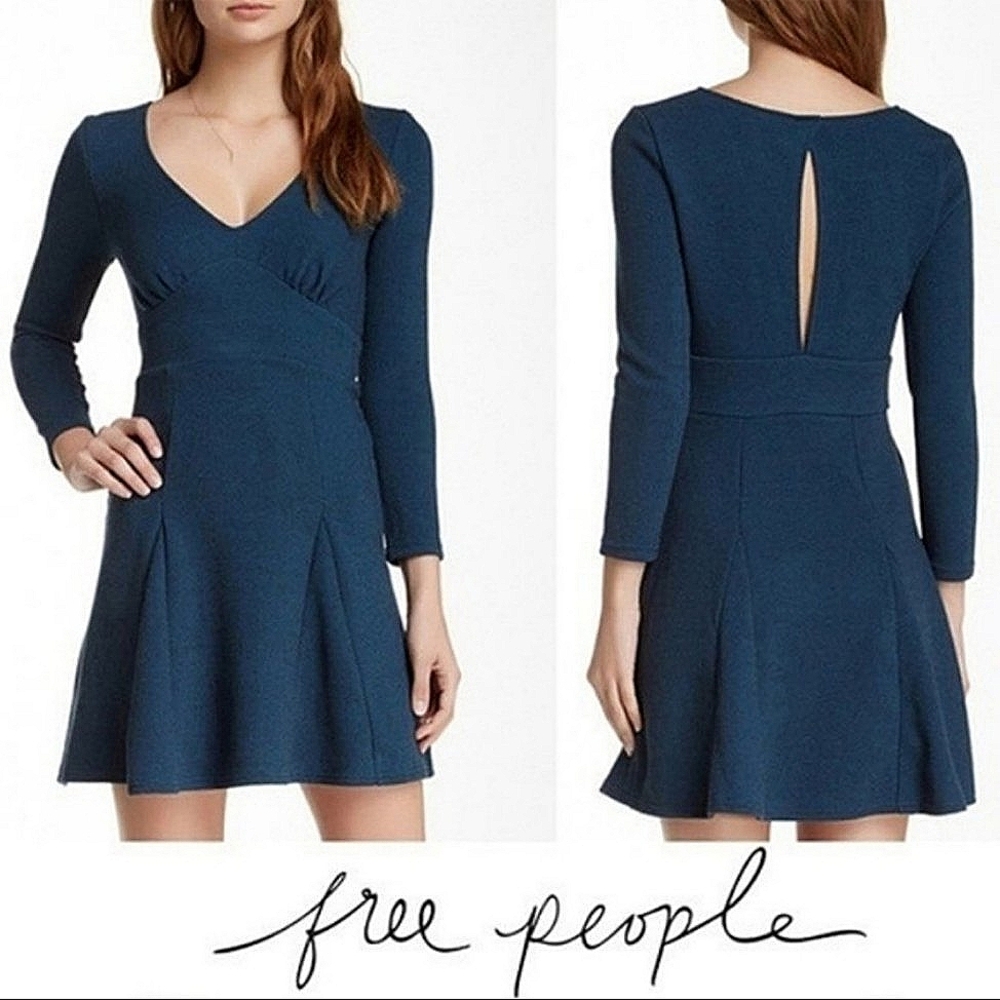 Blue Free People Heart Stopper Knit Fit and Flare Sweater Dress Sz. Medium